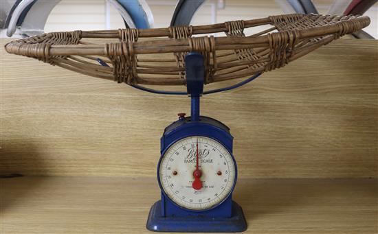 A Boots Family scale, with wicker basket (for weighing babies)